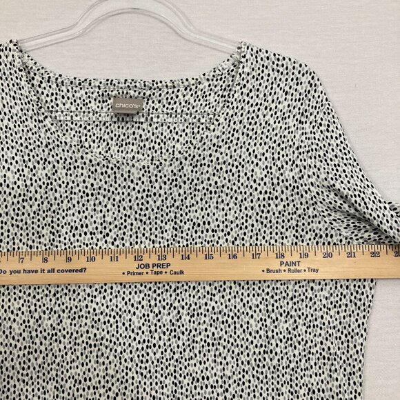 Chico's Black White Polka Dot Round Neck Long Sleeve Pullover Top Large - Picture 6 of 9